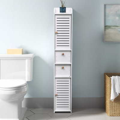White Freestanding Single Wooden Tall Bathroom Storage Cabinet 118cm(H)20cm(W)