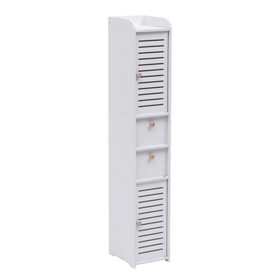 White Freestanding Single Wooden Tall Bathroom Storage Cabinet 118cm(H)20cm(W)