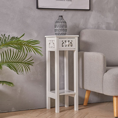 White French Style Small Slim Accent Console Table Wooden Plant Stand with Drawer