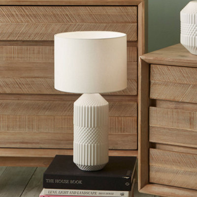 White Geo Textured Tall Ceramic Table Lamp