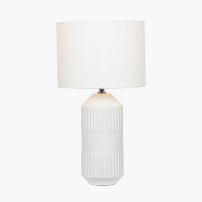 White Geo Textured Tall Ceramic Table Lamp
