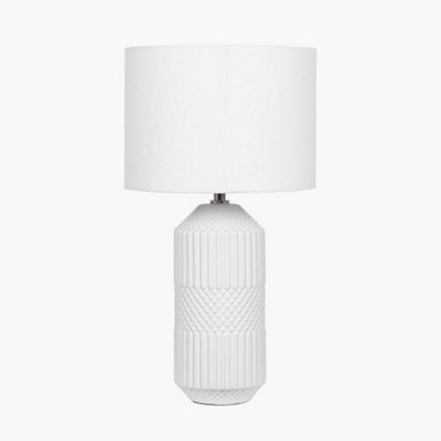 White Geo Textured Tall Ceramic Table Lamp