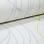 White Geometric Wave Wallpaper Lime Green Glitter Effect Metallic Silver Vinyl