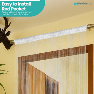 White Glitter String Polyester Curtains, Fly Screen Fringe Panel ...