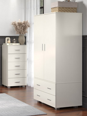 White Gloss 2 door, 2 drawer low wardrobe, Lido White