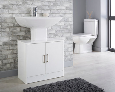 White Gloss 2-Door Bathroom Under Sink Basin Cabinet