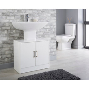 White Gloss 2-Door Bathroom Under Sink Basin Cabinet