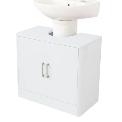 White Gloss 2-Door Bathroom Under Sink Basin Cabinet