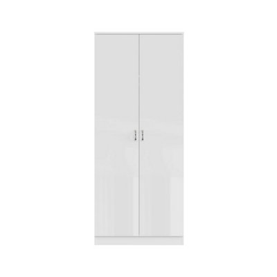 White gloss 2 Door Wardrobe chromed handles