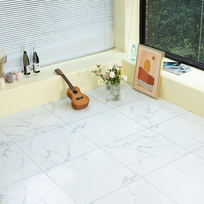 White Gloss 3.34m² Floor Tiles Self Adhesive Marble Effect PVC Flooring