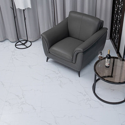 White Gloss 3.34m² Floor Tiles Self Adhesive Marble Effect PVC Flooring