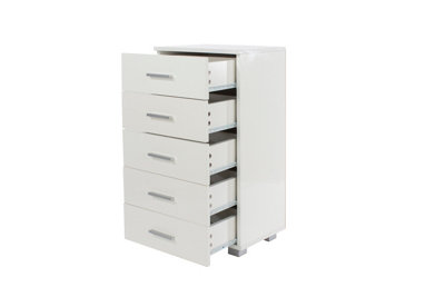 White gloss 5 drawer narrow Lido chest of drawers