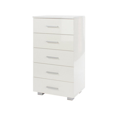White gloss 5 drawer narrow Lido chest of drawers