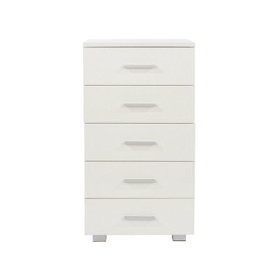 White gloss 5 drawer narrow Lido chest of drawers