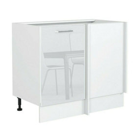 White Gloss Corner Kitchen Unit Cabinet Cupboard Base Universal 110 cm x 60 Rosi
