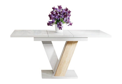 White Gloss Dining Kitchen Table Extendable 120-160cm Sonoma Oak V Leg 6 8 Masy