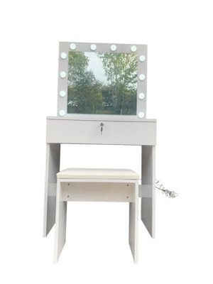 White Gloss Dressing Table With LED light Bulbs and Stool DIY at B&Q