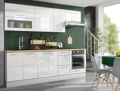 White Gloss Kitchen Cabinets Set 11 Units with Slim 400mm Larder Pantry Cupboard Soft Close Ella
