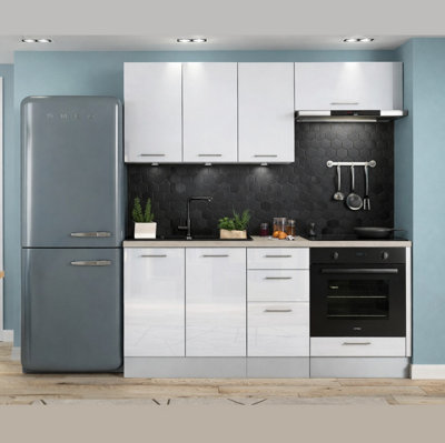 White Gloss Kitchen Cabinets Set 6 Units with Oven Housing Soft Close ...