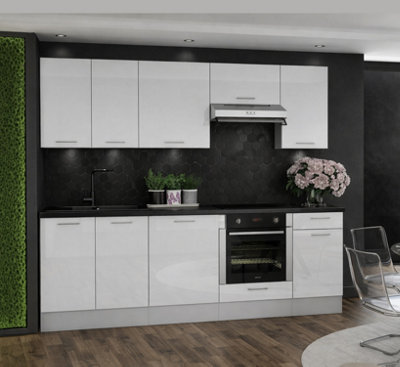 White Gloss Kitchen Cabinets Set 8 Unit with Oven Housing Soft Close ...