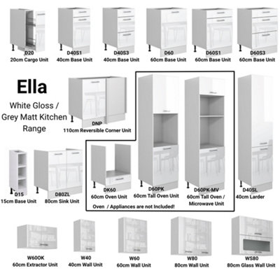 White Gloss Kitchen Cabinets Set 8 Unit with Oven Housing Soft Close ...