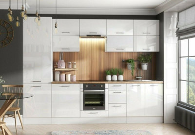 White Gloss Kitchen Set 12 Units Larder Cupboard Wall Base Doors Soft ...
