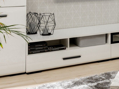 White Gloss TV Cabinet Modern 1 Drawer Media Bench Storage Unit 100cm  Assen