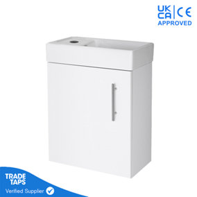 White Gloss Wall Hung Vanity Unit 400mm with No Tap