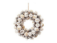 White & Gold Pinecone Wreath - 30cm (12") Diameter (P027727)