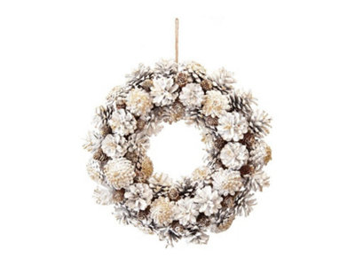 White & Gold Pinecone Wreath - 36cm (14") Diameter (P027726) Price Comparisons | Compare The Build