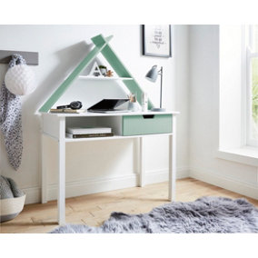 White & Green Children's Kids Tipi Design Desk with Shelf and Drawer