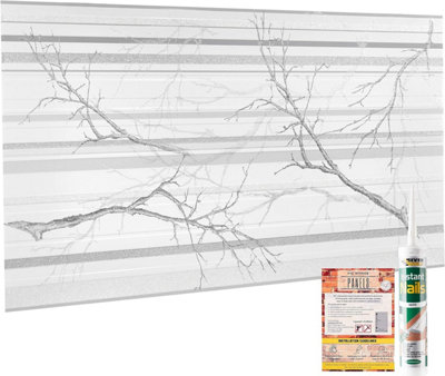 White Grey 3D Wall Panels - Set of 6 Covers 2.76m² (29.67ft²) - Plastic Cladding Panels with Sparkling Glitter Elements for Décor
