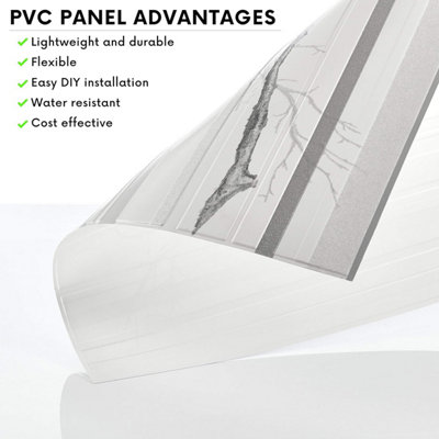White Grey 3D Wall Panels - Set of 6 Covers 2.76m² (29.67ft²) - Plastic Cladding Panels with Sparkling Glitter Elements for Décor