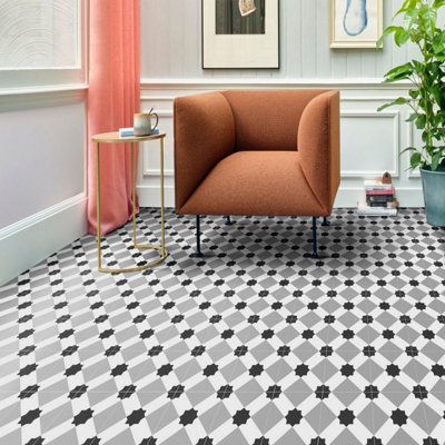 White Grey Designer Effect Anti Slip Vinyl Sheet Flooring For Kitchen Bathroom Living Room-2m(6'6") X 2m(6'6")-4m² - 3