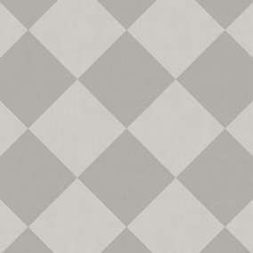 White&Grey Tile Effect Anti-Slip Vinyl Sheet For DiningRoom Hallways Conservatory And Kitchen Use-1m X 2m (2m²)