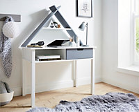 White & Grey Tipi Design Children's Kids Desk with Shelf and Drawer