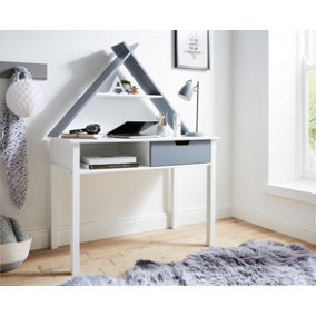 White & Grey Tipi Design Children's Kids Desk with Shelf and Drawer