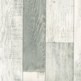 White Grey Wood Effect Vinyl Flooring For LivingRoom, Kitchen, 2.7mm Thick Cushion Backed Vinyl Sheet-5m(16'4") X 2m(6'6")-10m²