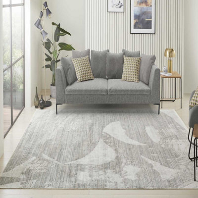 White Grey Wool Luxurious Modern Easy to Clean Abstract Dining Room ...