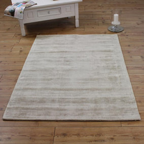 White Handmade , Luxurious , Modern , Plain Easy to Clean Viscose Rug for Living Room, Bedroom - 200cm X 290cm
