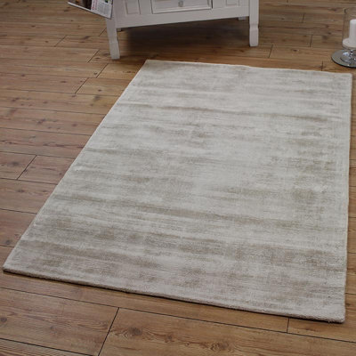 White Handmade , Luxurious , Modern , Plain Easy to Clean Viscose Rug for Living Room, Bedroom - 240cm X 340cm