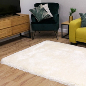 White Handmade Luxurious Plain Shaggy Sparkle Easy to Clean Rug for Living Room, Bedroom - 240cm X 340cm