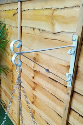 White Hanging Basket Bracket 14 Inch 35cm Metal Flower Basket Fence Hanger - 3