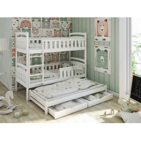 White Harriet Bunk Bed with Trundle and Foam Mattresses - Elegant & Practical (H1640mm W1980mm D980mm)