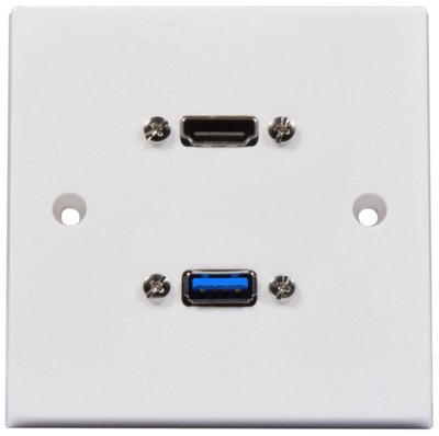 White HDMI v2.1 Wall Plate with Cable UHD 8K TV Faceplate - Easy Fit