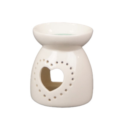 White Heart Ceramic Oil Burner   Wax Burner - For Essential Oils And 