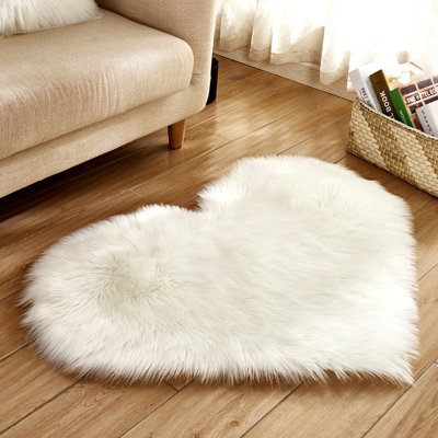 White Heart Shape Super Soft Shaggy Floor Area Rug Kids Room Decor Seat ...