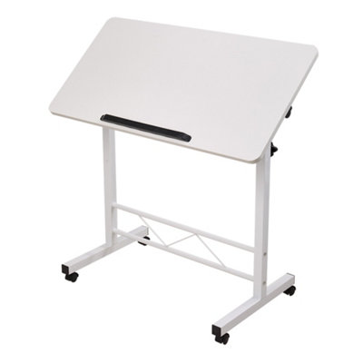 White Height Adjustable Mobile Overbed Table