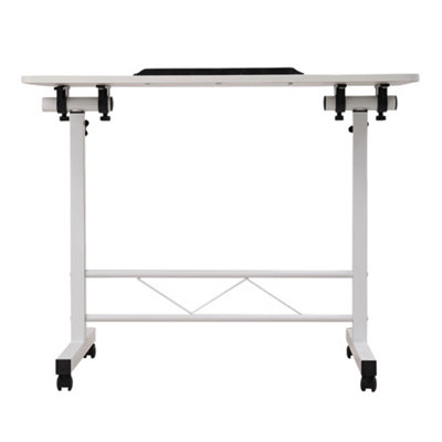 White Height Adjustable Mobile Overbed Table