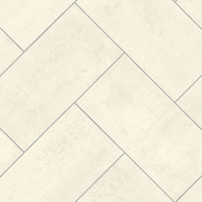 White Herringbone Pattern Stone Effect  Vinyl Flooring For LivingRoom DiningRoom And Kitchen Use-1m X 3m (3m²)